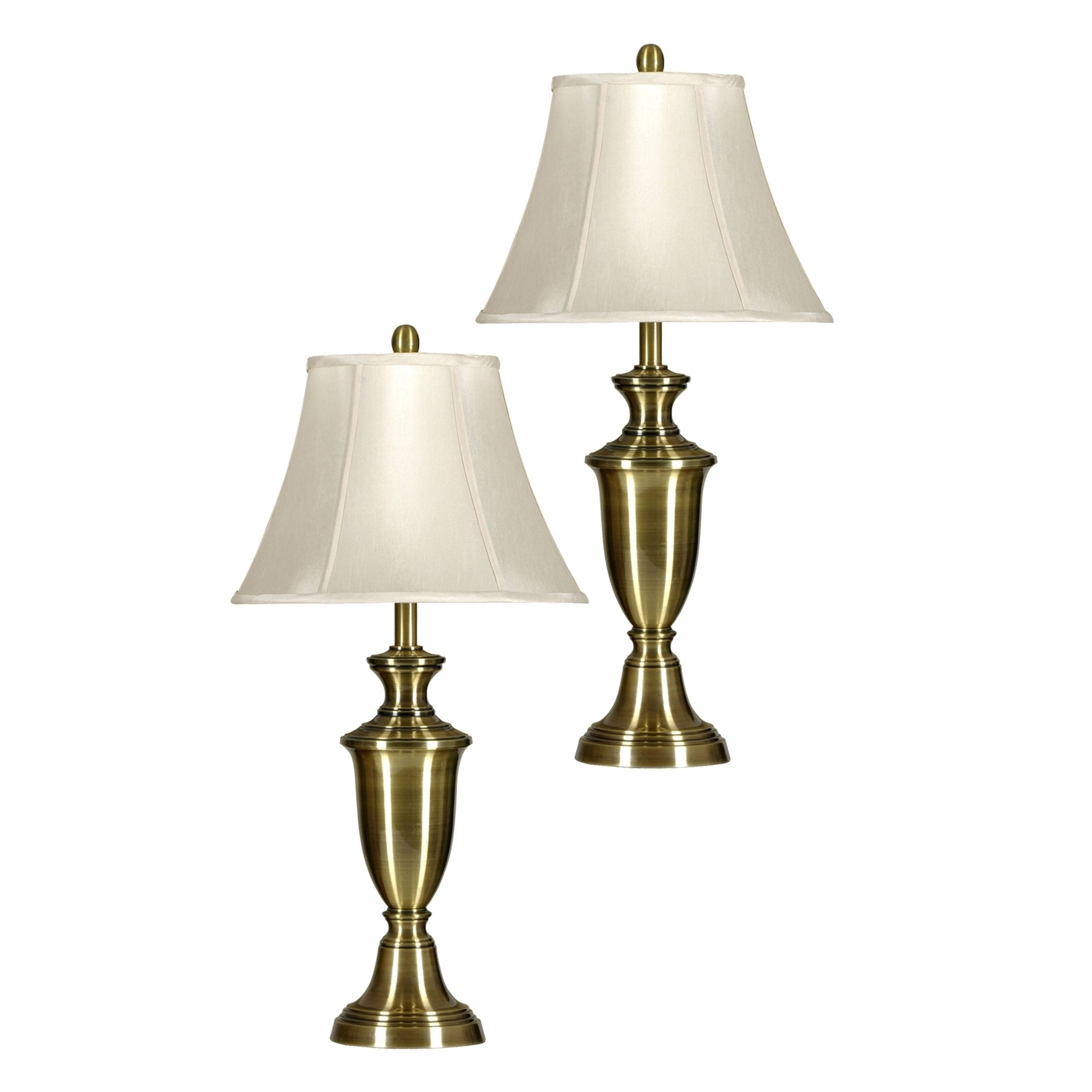 StyleCraft Antique Brass Table Lamp - White Softback Silk Fabric Shade (Set of 2)
