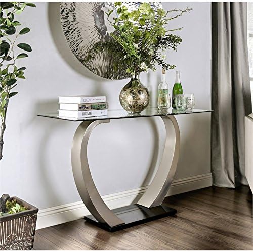 Furniture of America Navarre Stainless Steel Console Table in Silver and Black