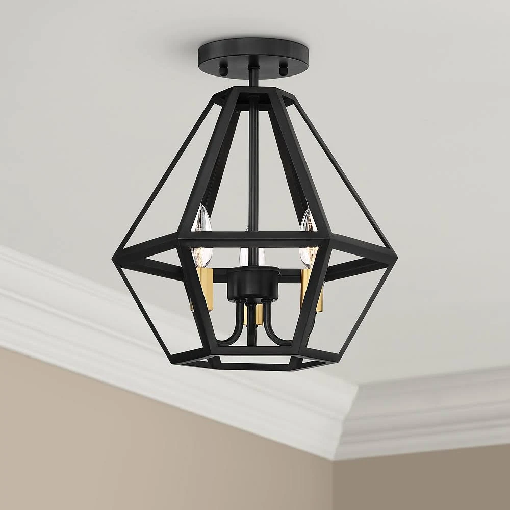 Possini Euro Novato 13x22W Geometric Black Ceiling Light