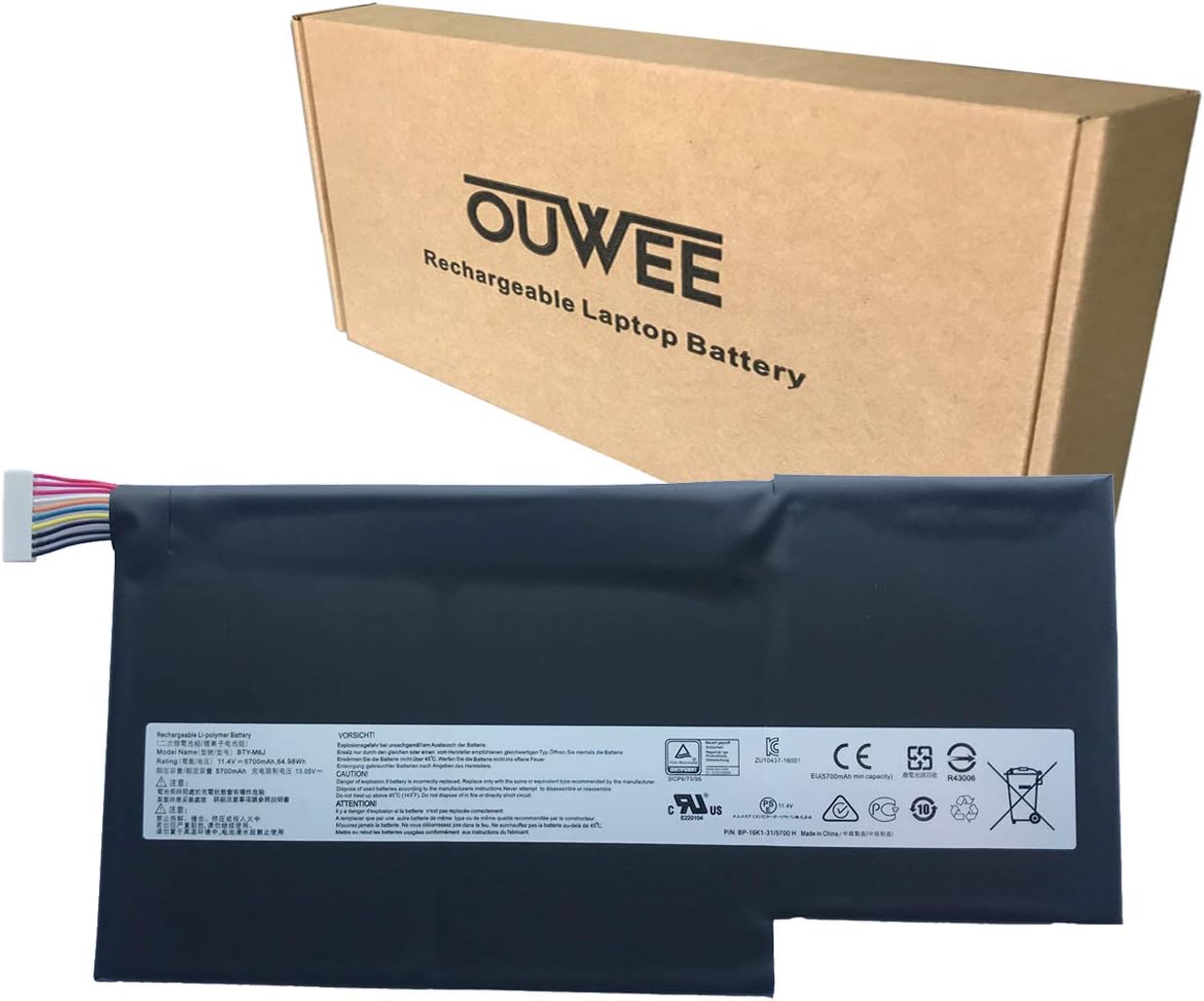 OUWEE BTY-M6J Laptop Battery Compatible with MSI GS63 7RE-009CN 018CN GS63VR 6RF-016CN 095CN 7RF-239CN 258CN GS73 7RE-004CN GS73VR 6RF-013CN 7RF-284CN Series BTY-U6J BP-16K1-31 11.4V 64.98Wh 5700mAh Pack of 2