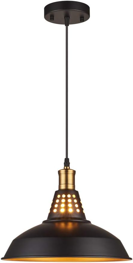 Amabao Lighting, 1 Light, Matte Black Metal Industrial Barn Kitchen Island Pendant Light Fixture, E26 7W LED Bulb Not Included
