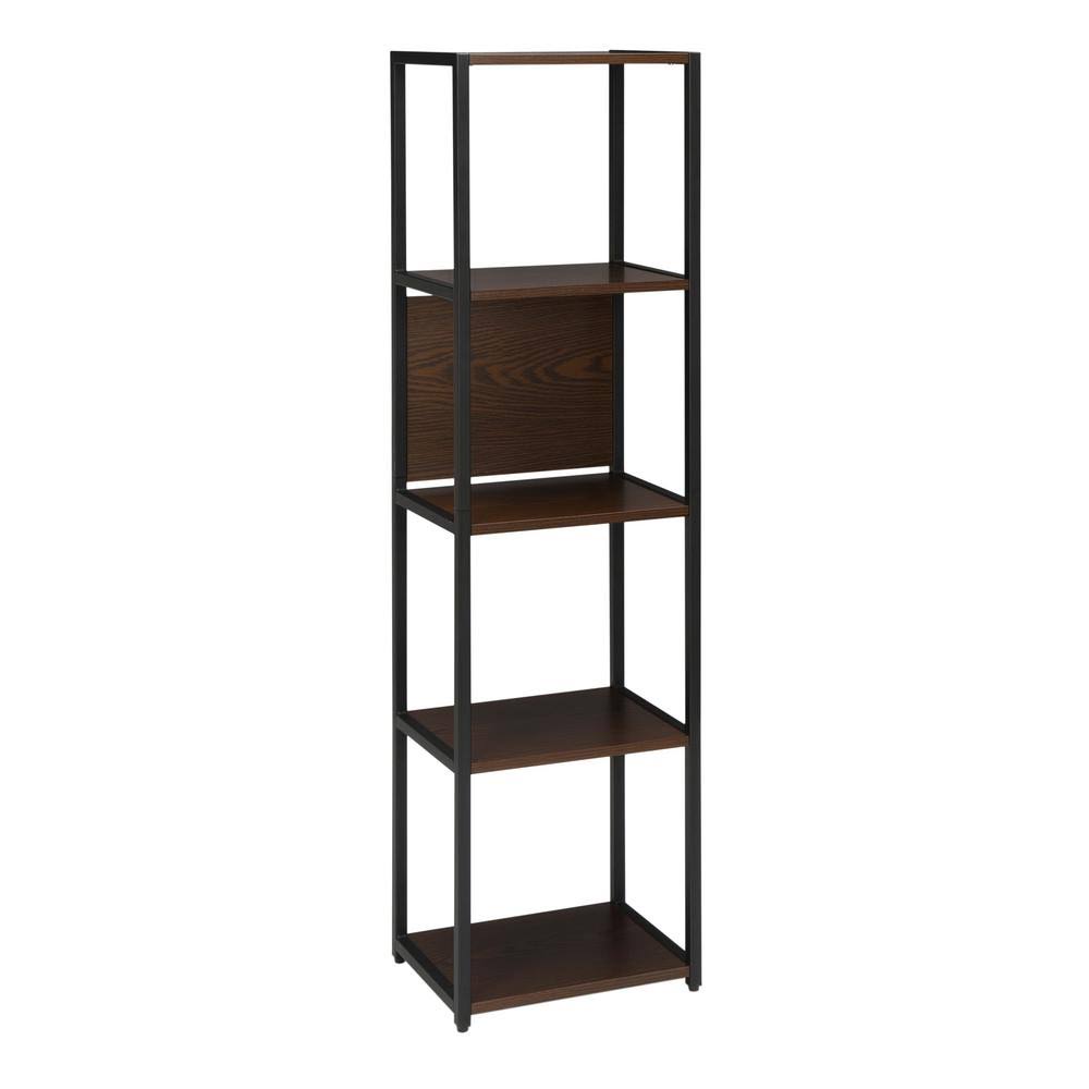 Ofm Essentials Collection 5 Shelf Slim Industrial Bookcase, in Black/Walnut (ess-4040-blk-wnt)