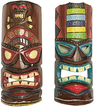 Set of 2 Totem Pole Mask Beach Tiki Bar Decor