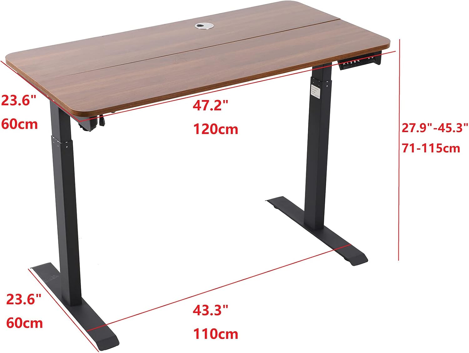 Electric Standing Desk, Computer Desk Single Motor Height Adjustable Desk, 48 x 24 inches Stand Up Desk Heavy Duty Steel Home Office Sit Stand Desk Classic (Black Frame/Walnut Top)