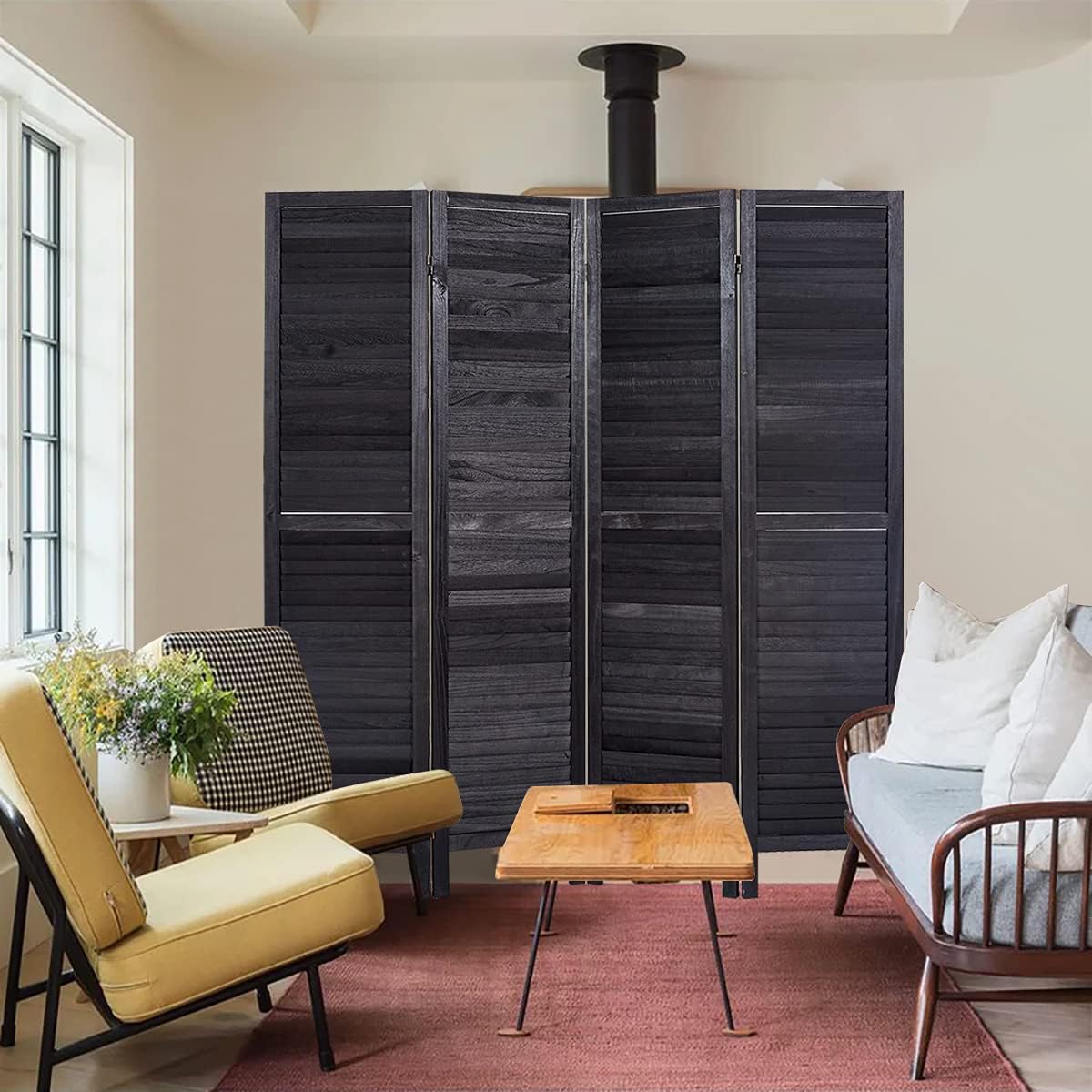 6 Panel Room Divider, Wooden Privacy Screen Panels, 5.6Ft Tall 16