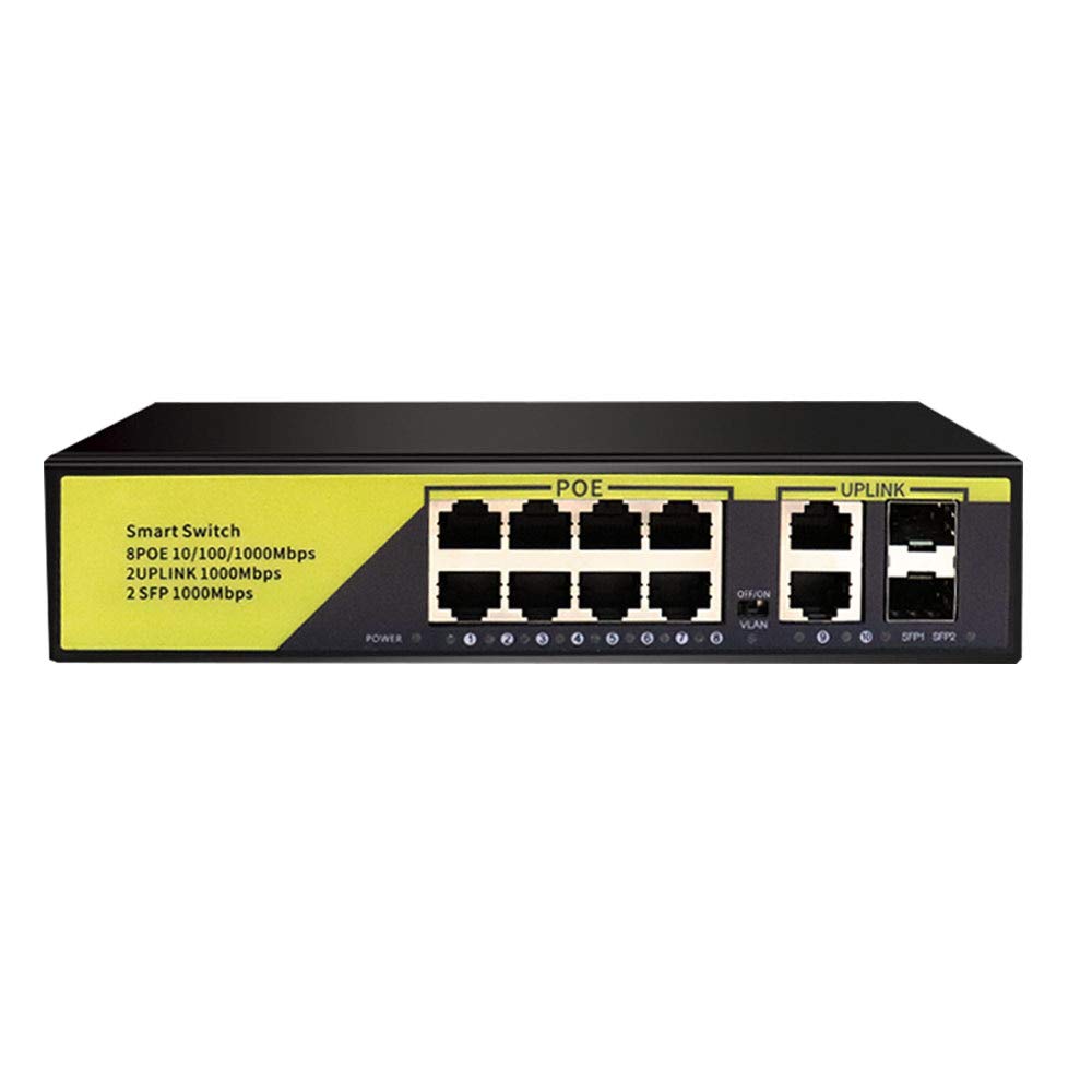 TEROW ROW08 12 Port PoE Switch Gigabit Ethernet Switch with 8 Port PoE(30W Each)+2 Uplink+2 SFP Slots Unmanaged Ethernet Splitter with IEEE 802.3af/at | Plug & Play | Fanless Housing | Sturdy Metal Pack of 2