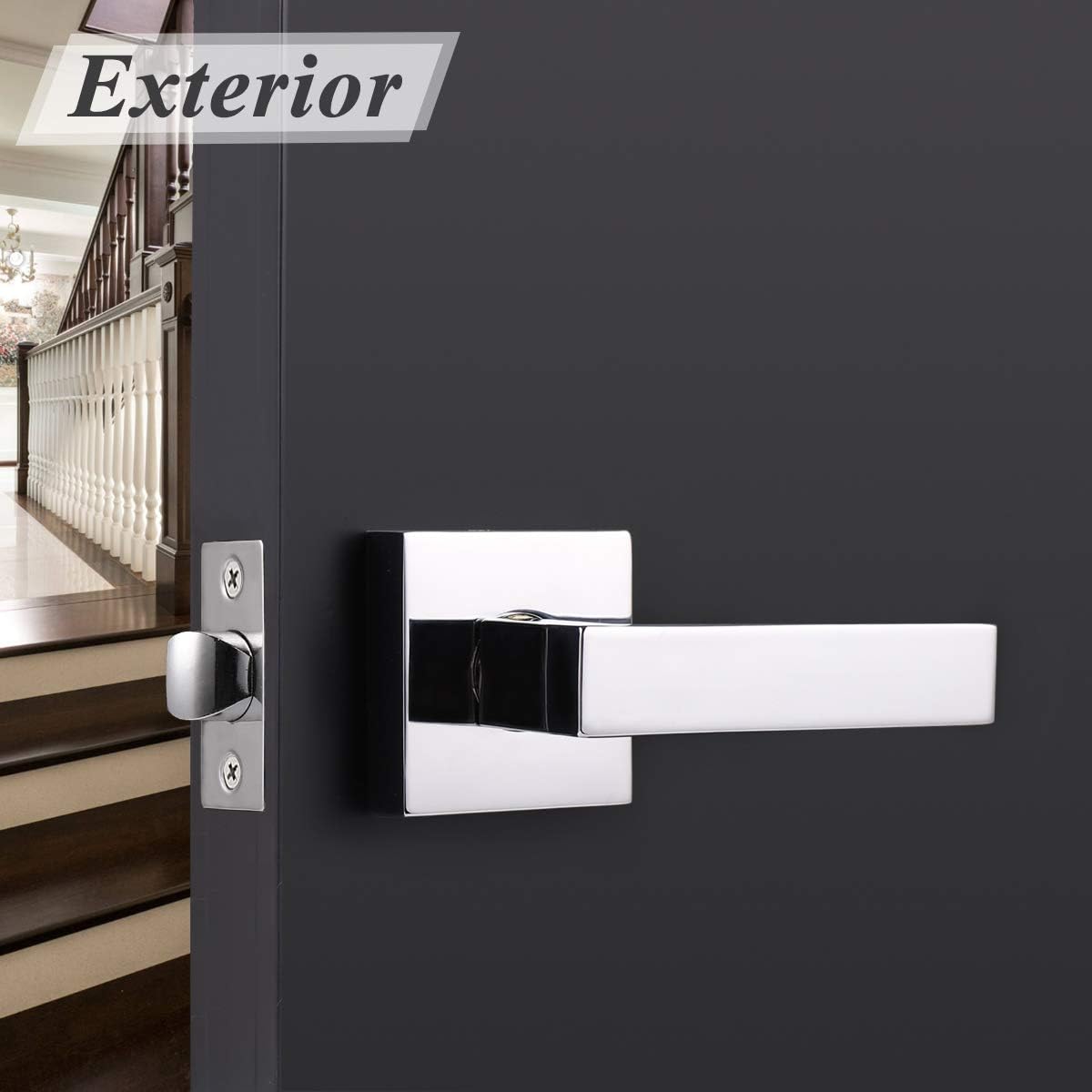 Probrico 5 Pack Hall & Closet Passage Door Levers Non-Locking Polished Chrome Handleset Keyless Feature Modern Square Door Handles Interior Heavy Duty Hardware