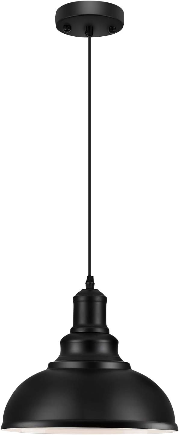 LOEHINLE Pendant Lighting Vintage Industrial Fixtures, Black Metal Chandelier Lights,Ceiling Lamp for Kitchen Home Island Dining Room Bedroom, 11.4 inches