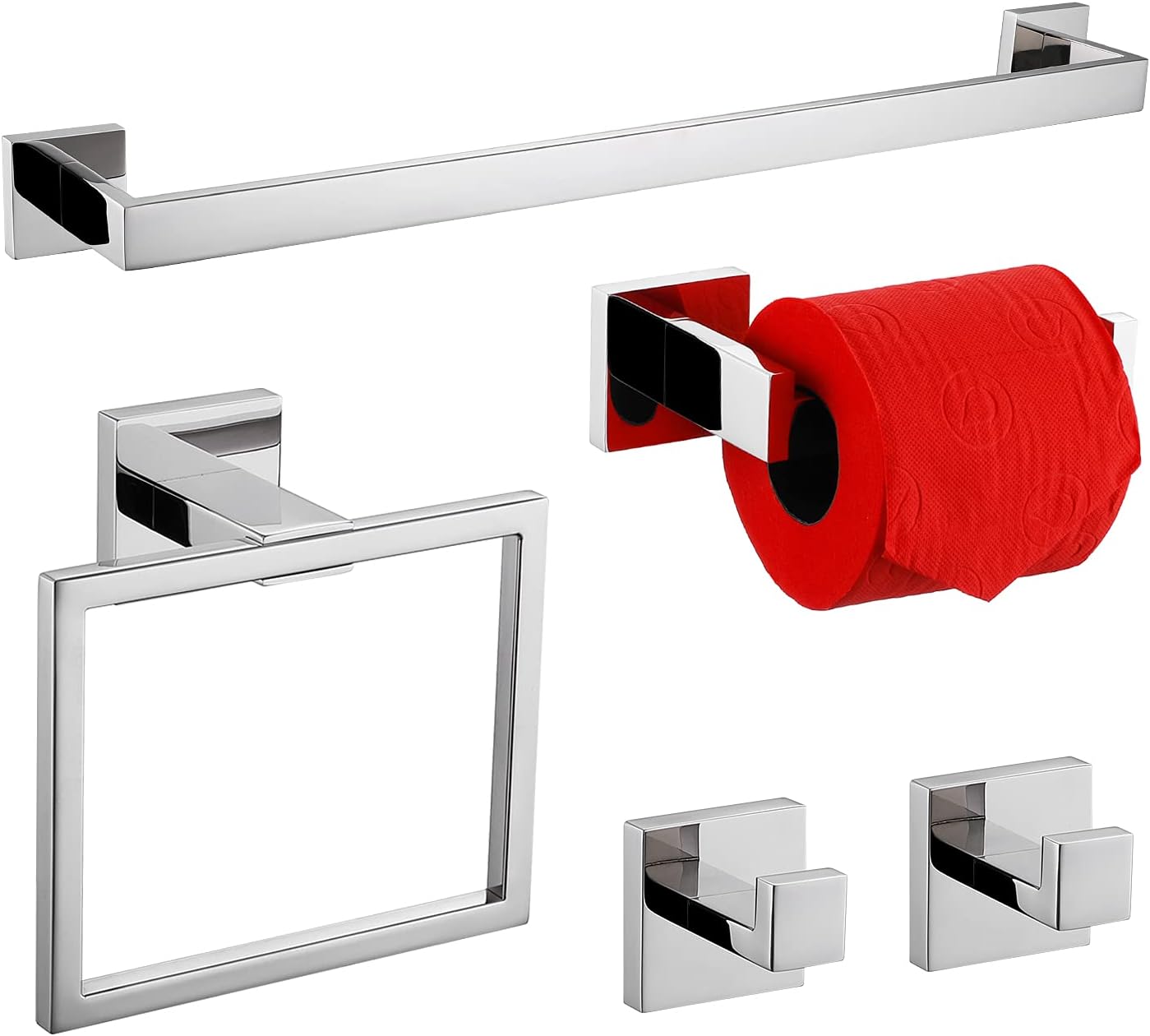 LANC Bathroom Hardware Accessories Set 5 Pieces Matte Black 23.6-Inch Single Towel Bar Set and 2 Towel Hooks Wall Mounted,SUS 304 Stainless Steel,A8808-5MB Pack of 2