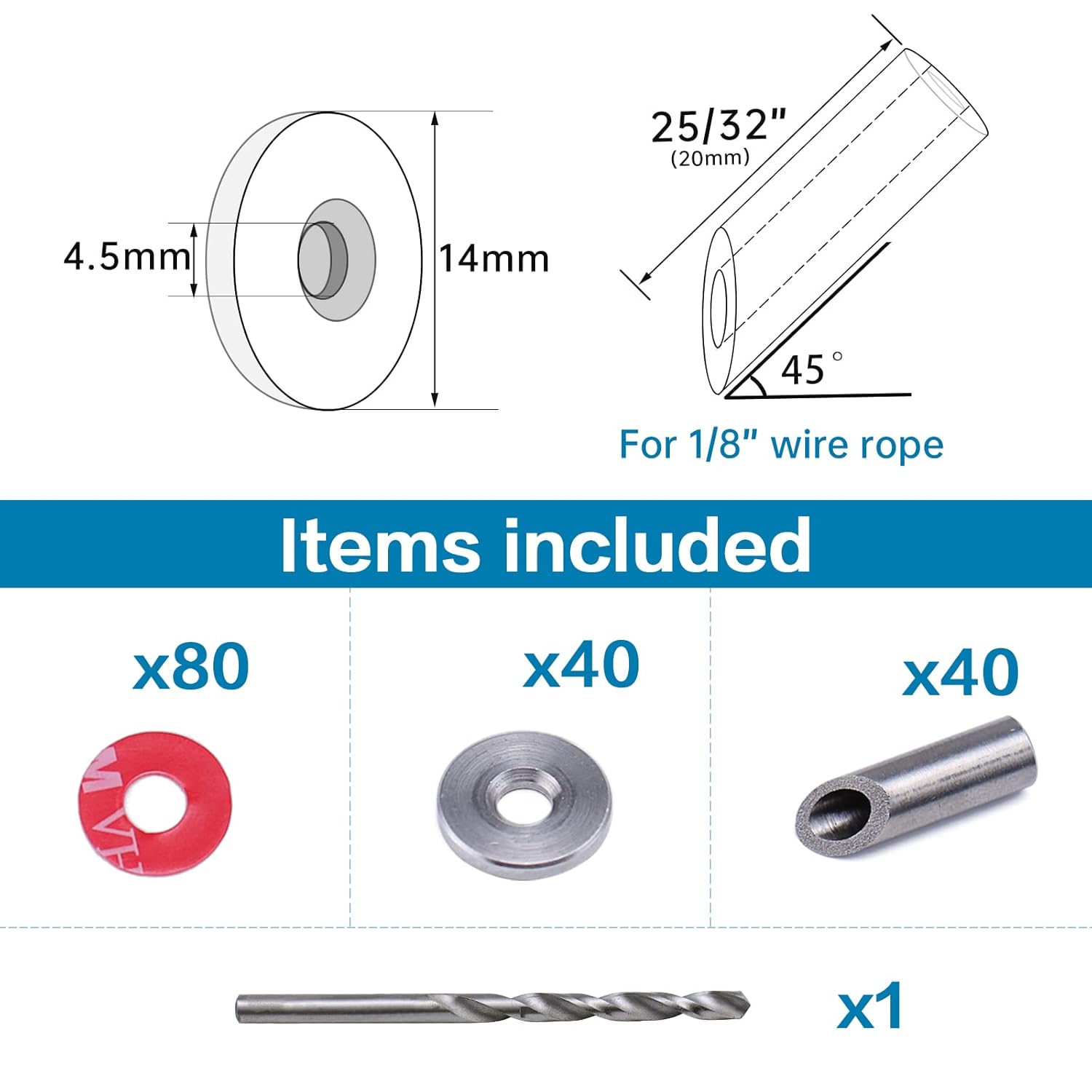 Muzata 40Pack Cable Railing Kit Angled Protective Grommet for 90 Degree Corner 45 Degree L Shape Protector Sleeve for 1/8