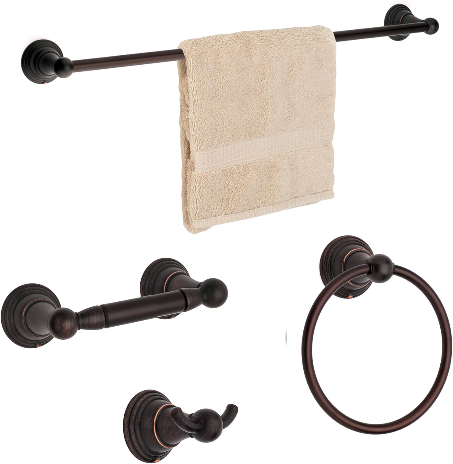 Dynasty Hardware 2200-ORB-3PC Muirfield Series Bathroom Hardware Set, Oil Rubbed Bronze, 4-Piece Set, with 24