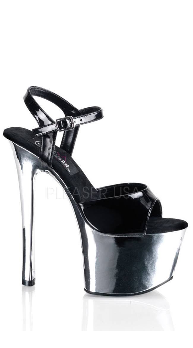 Pleaser - Sky-309 6 / Black Patent/Silver Chrome