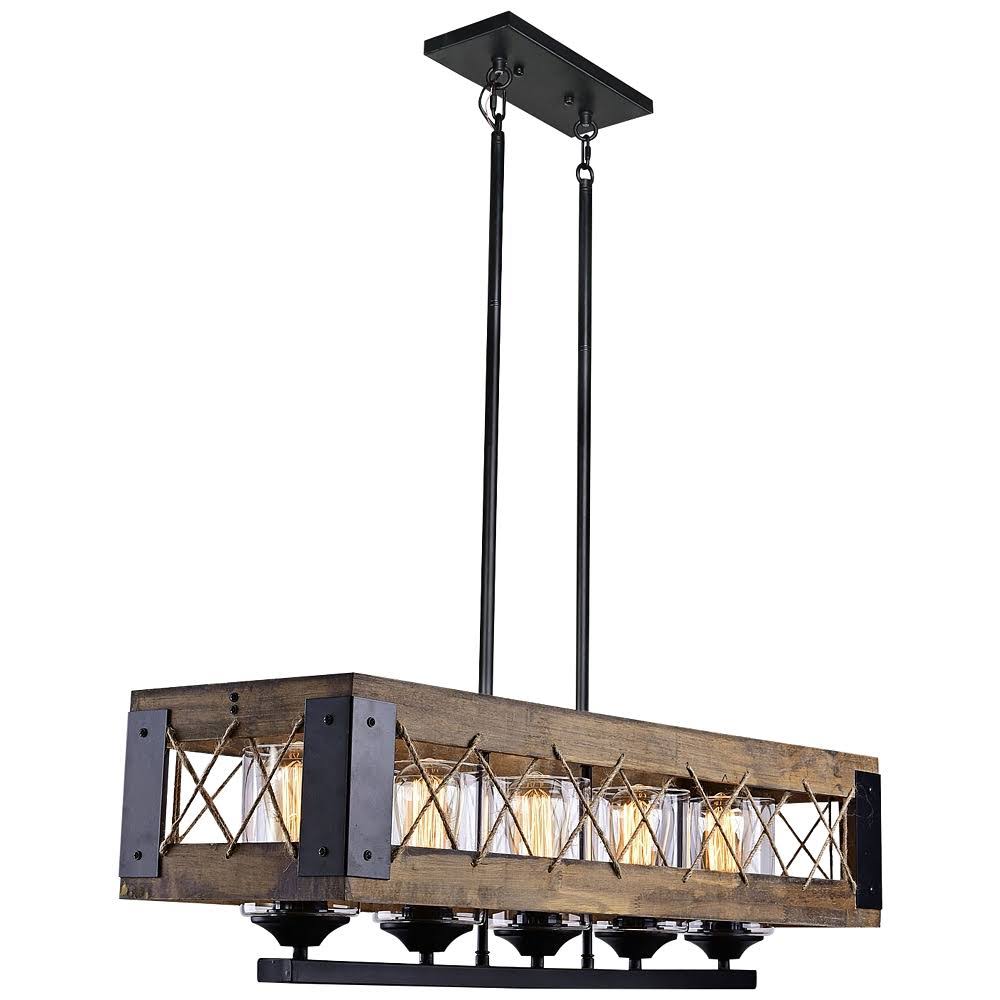 LNC 5-Light Black Wood Chandelier with Clear Glass Shade