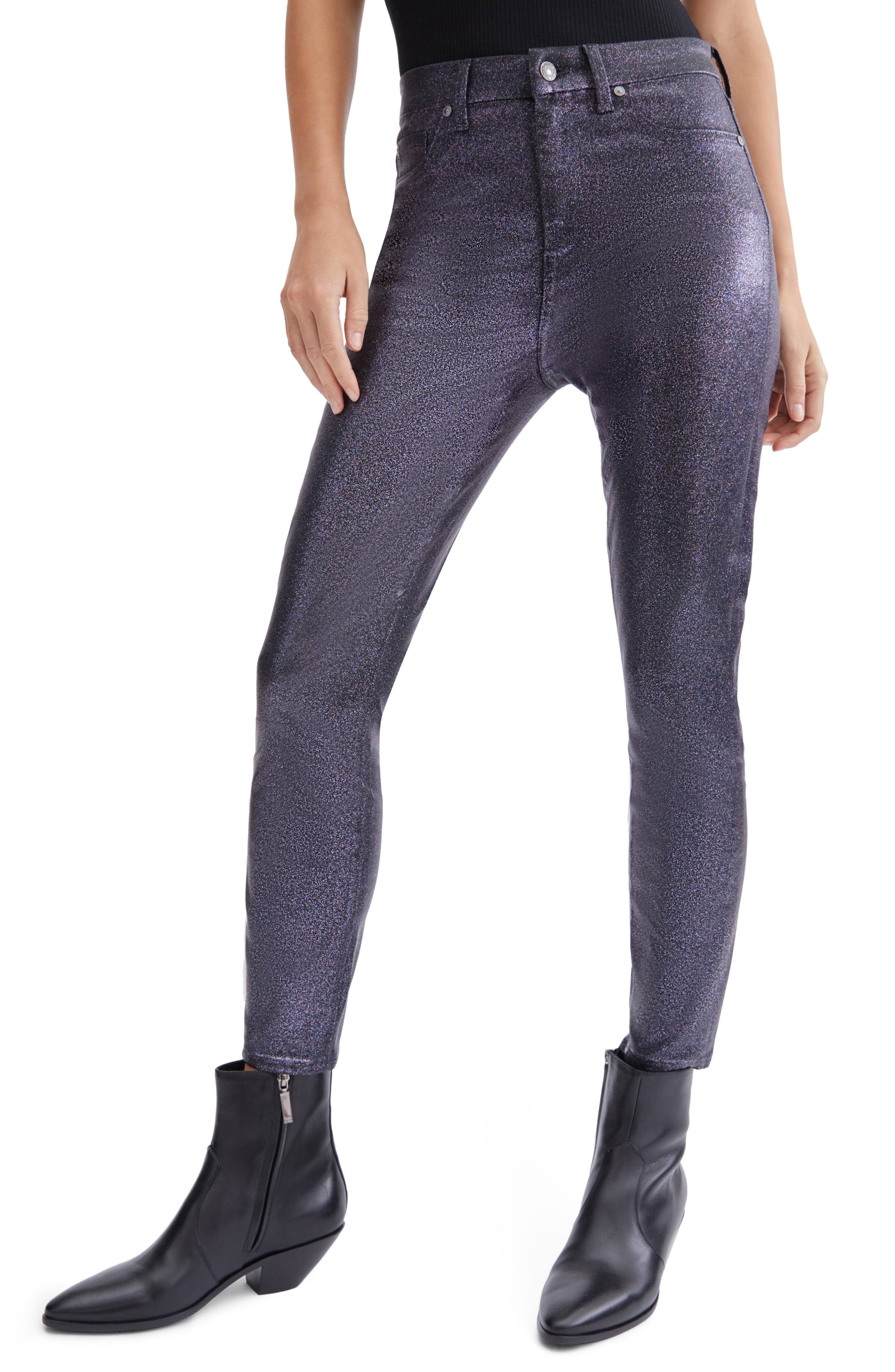 7 for All Mankind High-Waist Ankle Skinny in Black Glitter