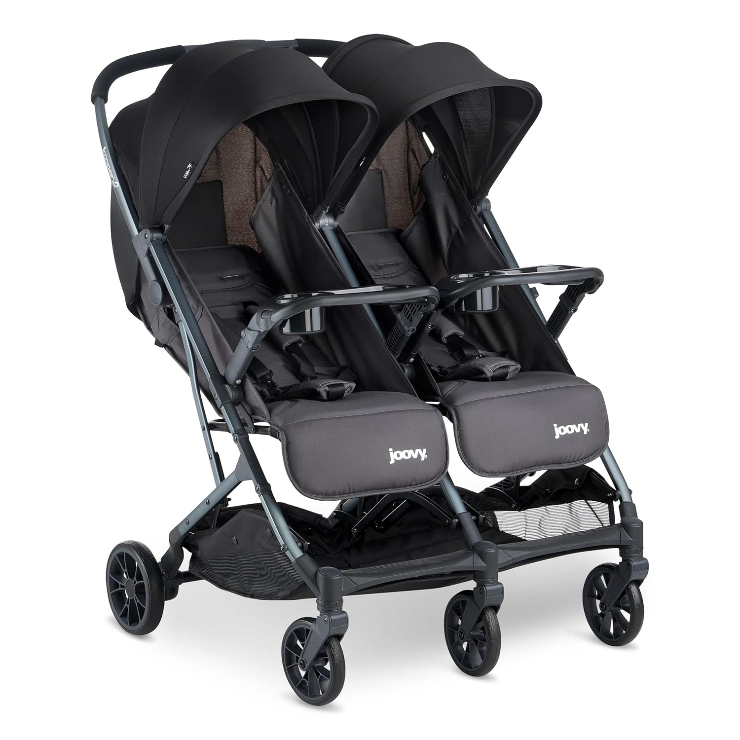 Joovy Kooper X2 Double Stroller, Lightweight Travel Stroller, Compact Fold with Tray, Forged Iron