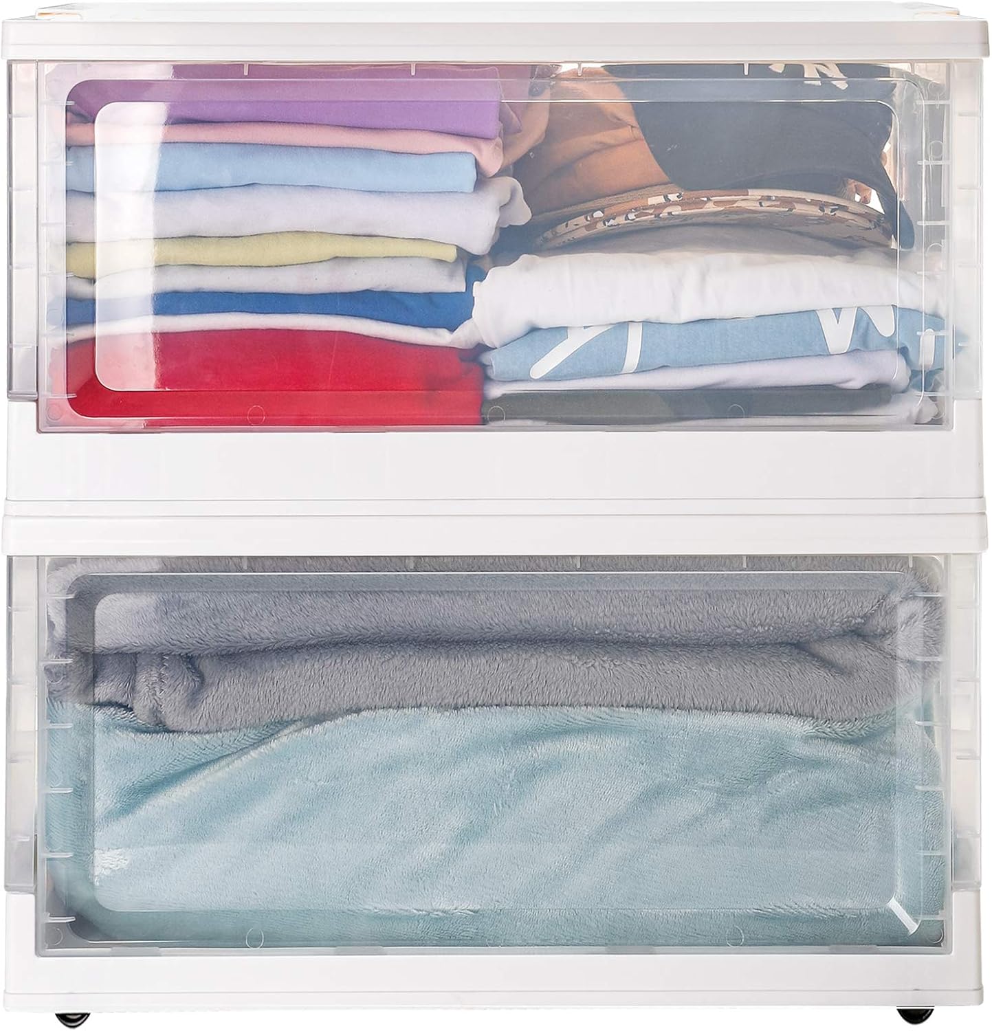 Homde X-Large Storage Bins with Wheels Collapsible Storage Box Containers Plastic Organizer with Lids & Handle for Home, Kitchen and Office (2 Pack)