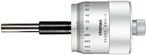 Mitutoyo 152-332 Micrometer Head, Large Thimble, Carbie Tipped Face, 0-25mm Range, 0.002mm Graduation, +/-0.002mm Accuracy, Plai