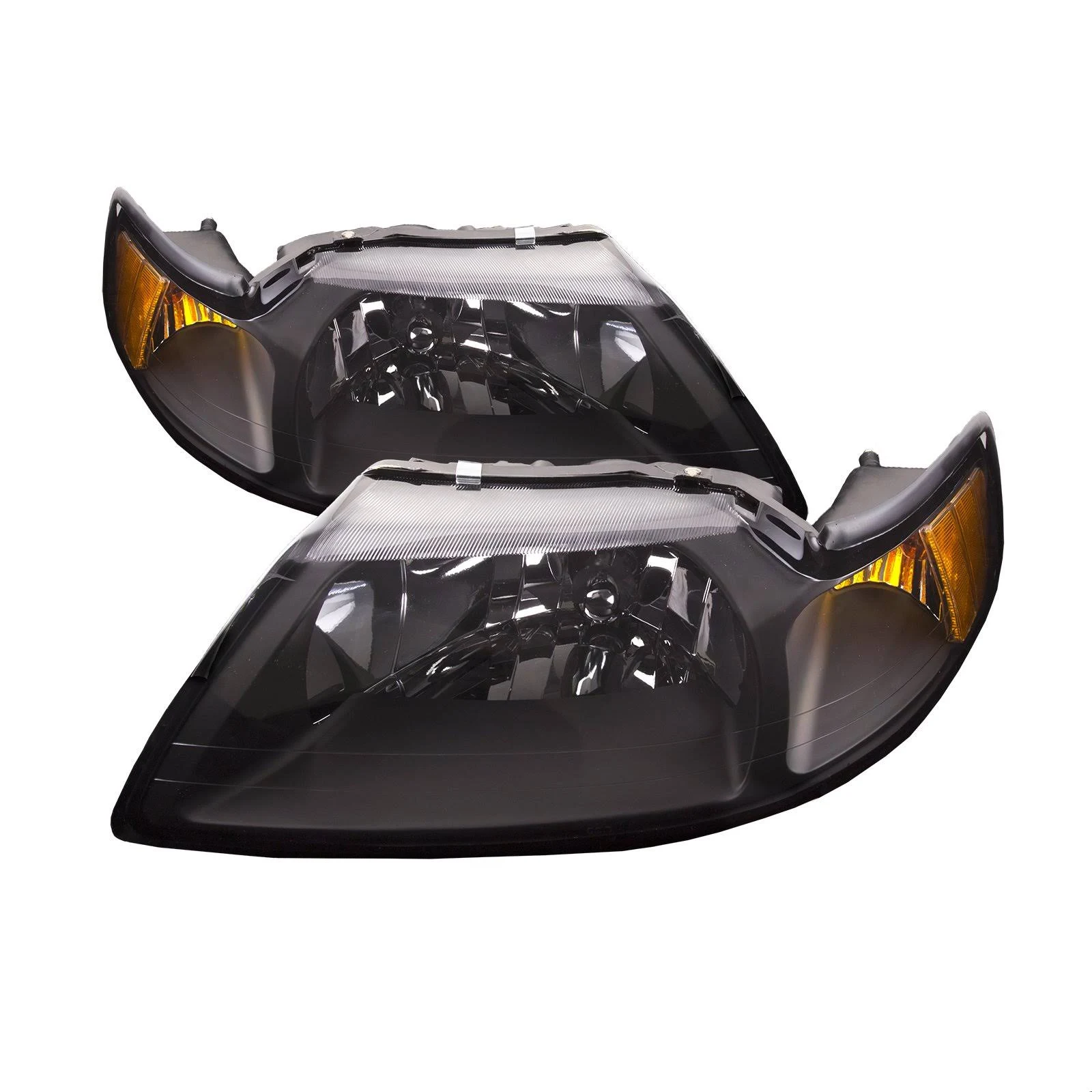 1999-2004 Ford Mustang Black Headlights Set