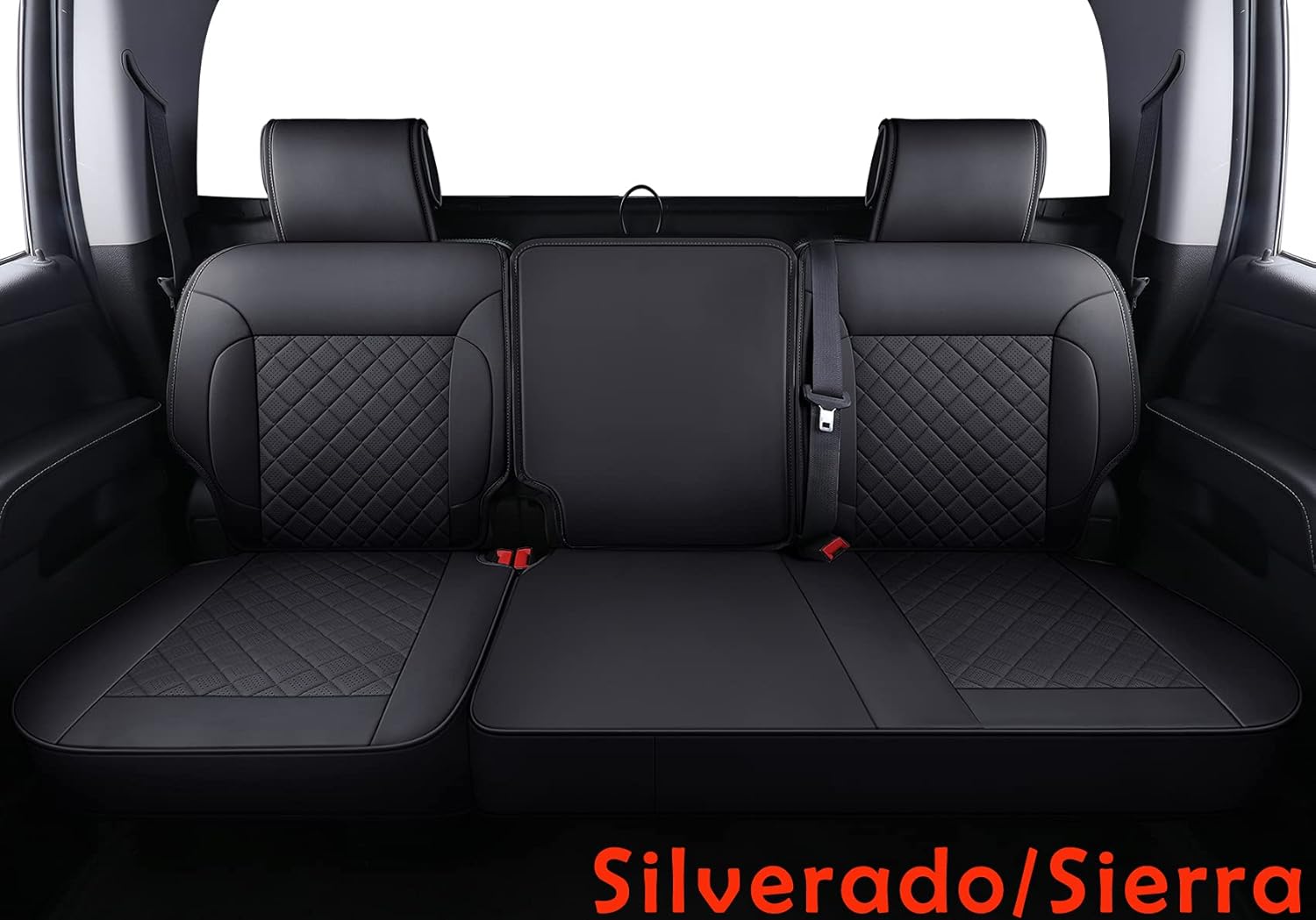 LUCKYMAN CLUB Chevy Silverado/Sierra P01-S1 Seat Covers Full Set, Fit 2007-2013&2019-2022 1500/2008-2014&2020-2022 2500 HD/3500 HD Crew Cab with Breathable Faux Leather (Full Set, Black)