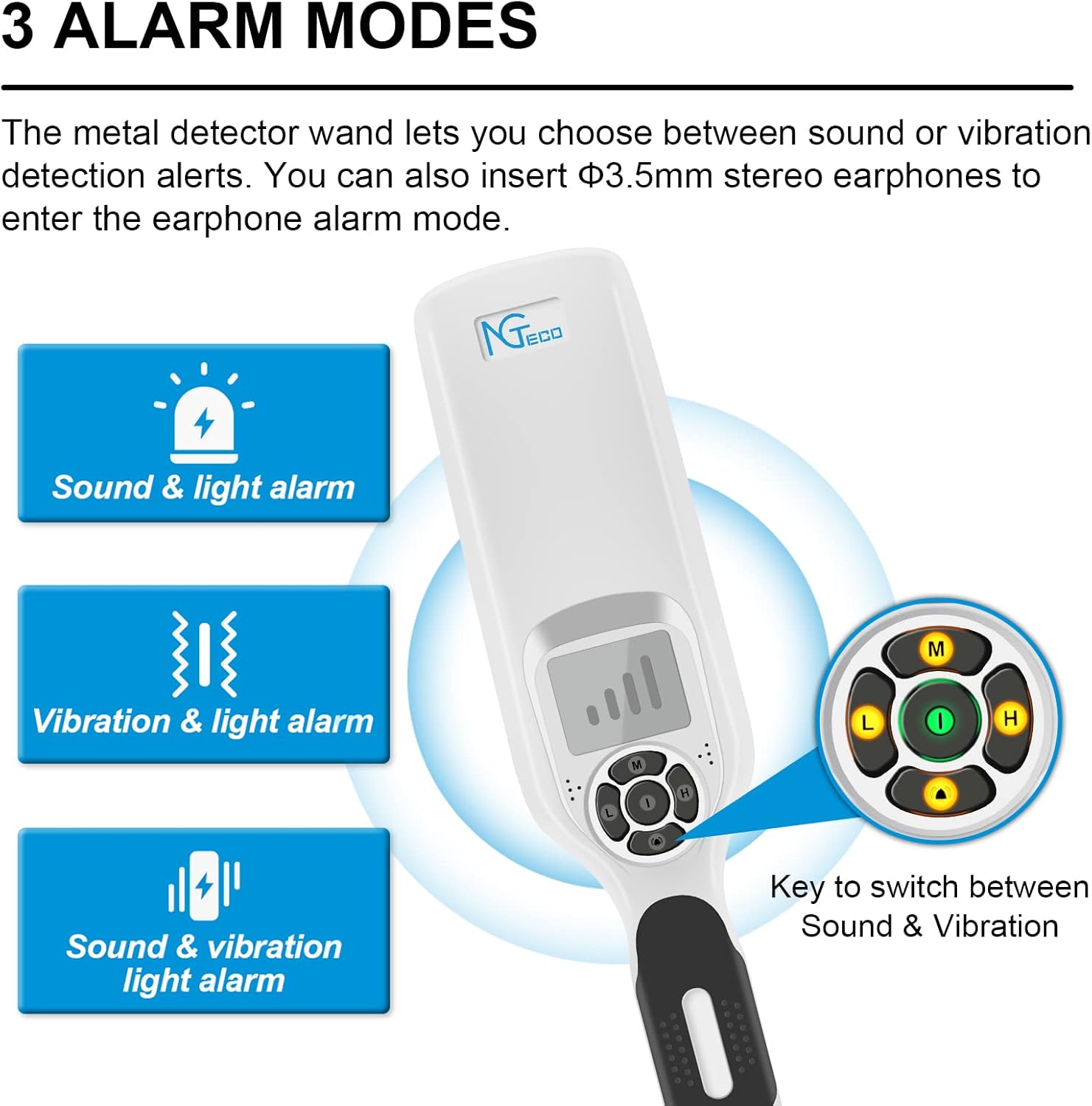 Metal Detector Wand - Handheld Security Super Scanner High Accuracy Metal Detectors for Lumber Woodworking Adjustable Sensitivity Sound Vibration Alerts Safety Bars with Rechargeable Battery