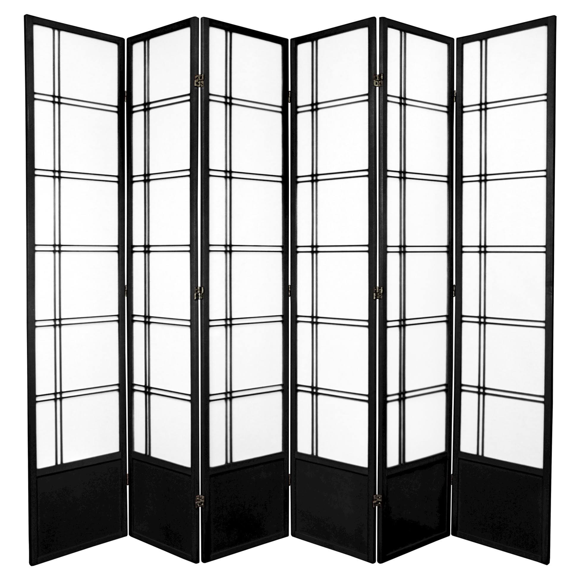 Oriental Furniture 7 ft. Tall Double Cross Shoji Screen - 6 Panel - Black