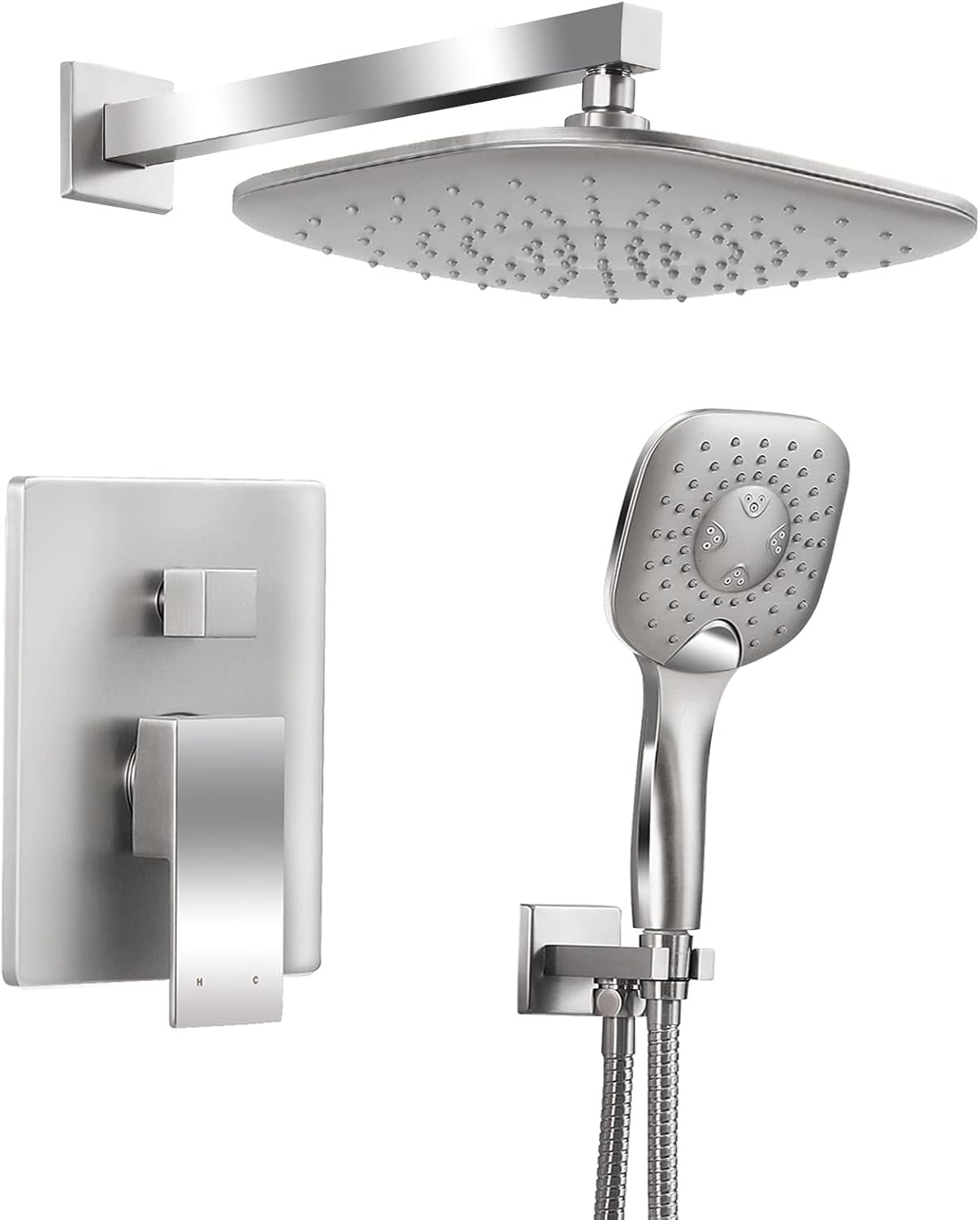 HUSERY Shower System with 10 Inches Rain Shower Head,Thermostatic Black Shower Faucet Sets,Waterfall Tub Spout and Handheld Shower,Shower Faucet Set for Bathroom Rough-in Valve Body and Trim