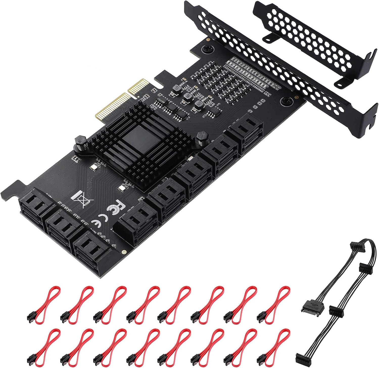 MZHOU PCIe SATA Card 6 Ports, with 6 SATA Cables and Low Profile Bracket, 6 Gbps 1X SATA 3.0 PCIe Card,Support 6 SATA 3.0 Devices（ASM1166 Chip）
