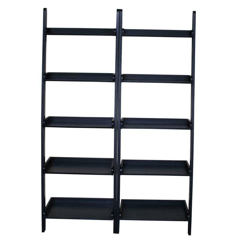 Lean to Shelf Units with 5 Shelves, Set of 2 Pieces, Black