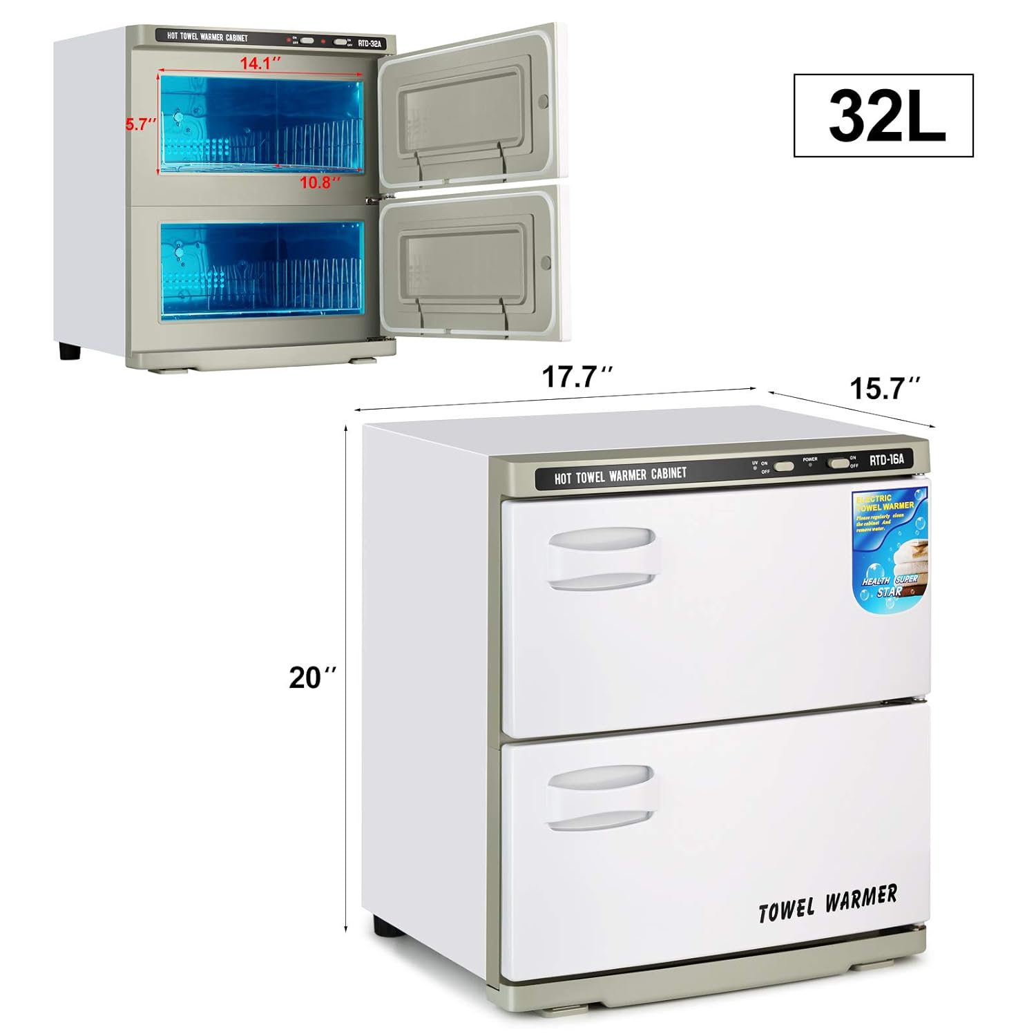 Artist Hand Upgraded Towel Warmer Spa Hot Towel Warmer for Facials, Separate control hot towel cabinet Towel Steamer Barber Esthetician, Salon Beauty Tattoo Massage Manicure Equipment, 32L