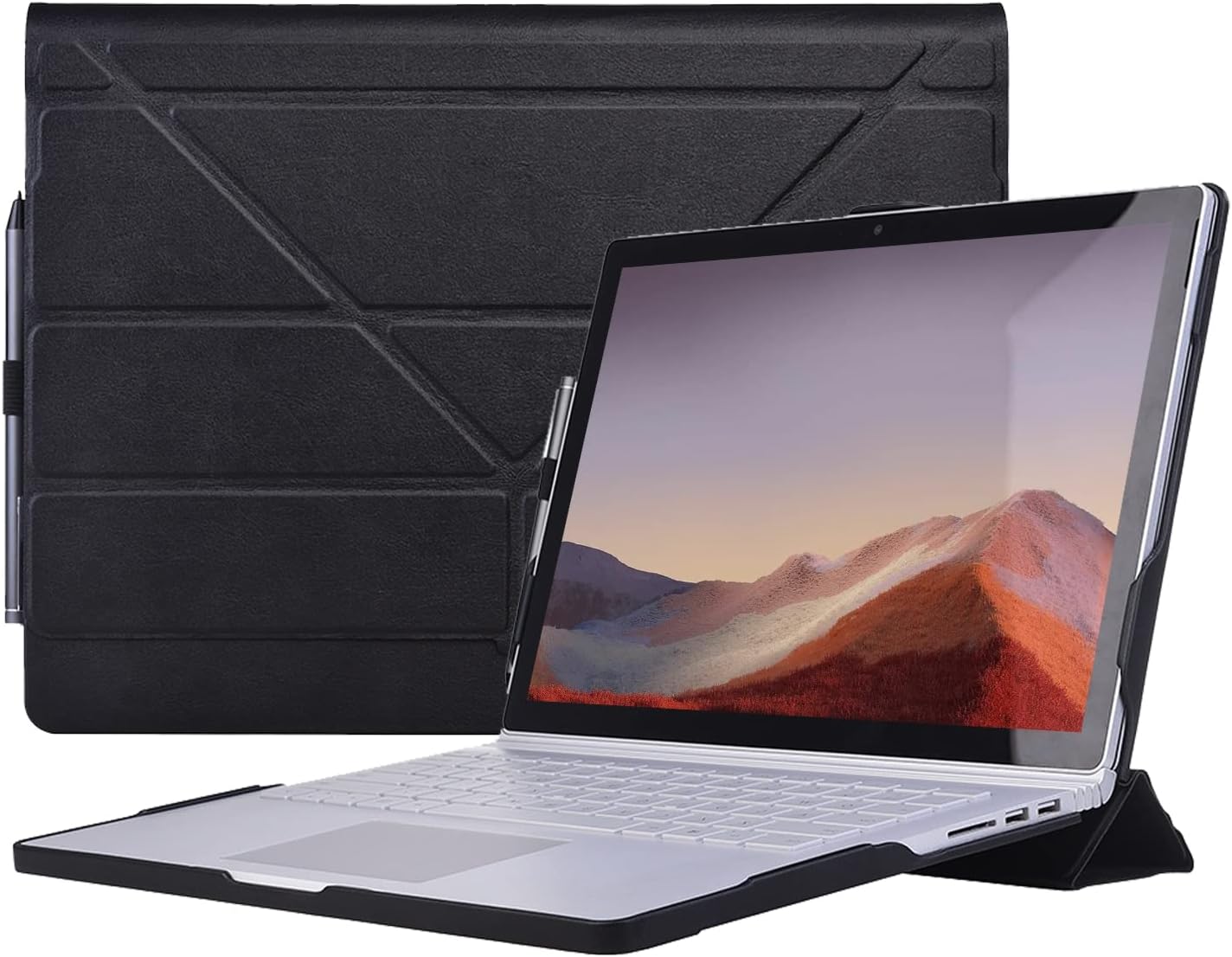 Shellman Leather Case Cover for Surface Book 13.5 inch,PU Leather Multifunctional Detachable Magnetic Protective Hard Shell Case.(ZD-13-i5-Black)