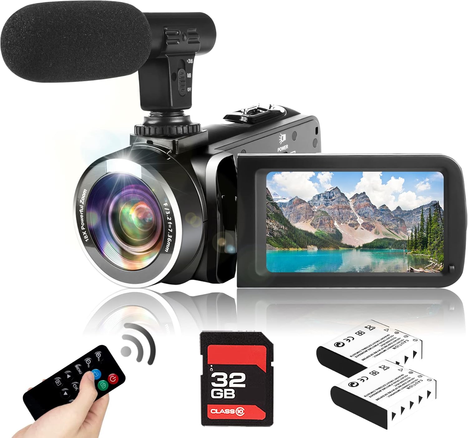 Video Camera Camcorder with Microphone 2.7K Full HD YouTube Vlogging Camera 42.0 MP 18X Digital Zoom Camera Recorder 3.0 Inch Screen with 2 Batteries and 32GB SD Card Pack of 2