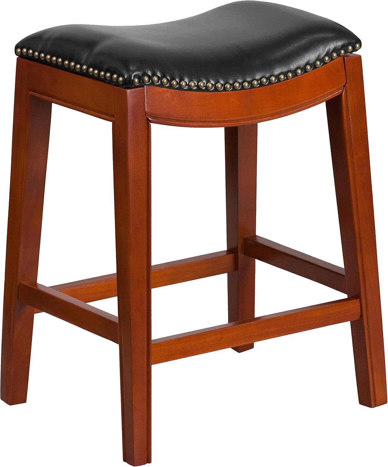 Flash Furniture 26'' High Backless Cappuccino Wood Counter Height Stool with Black LeatherSoft Saddle Seat