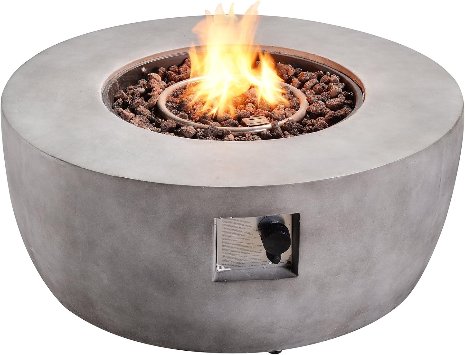 Teamson Home Peaktop Concrete Propane Gas Fire Pit Table with ETL Certification, PVC Cover and Lava Rocks for Outdoor Patio Garden Backyard Decking D&eacute;cor, 50,000 BTU, 36 inch Length, Light Gray