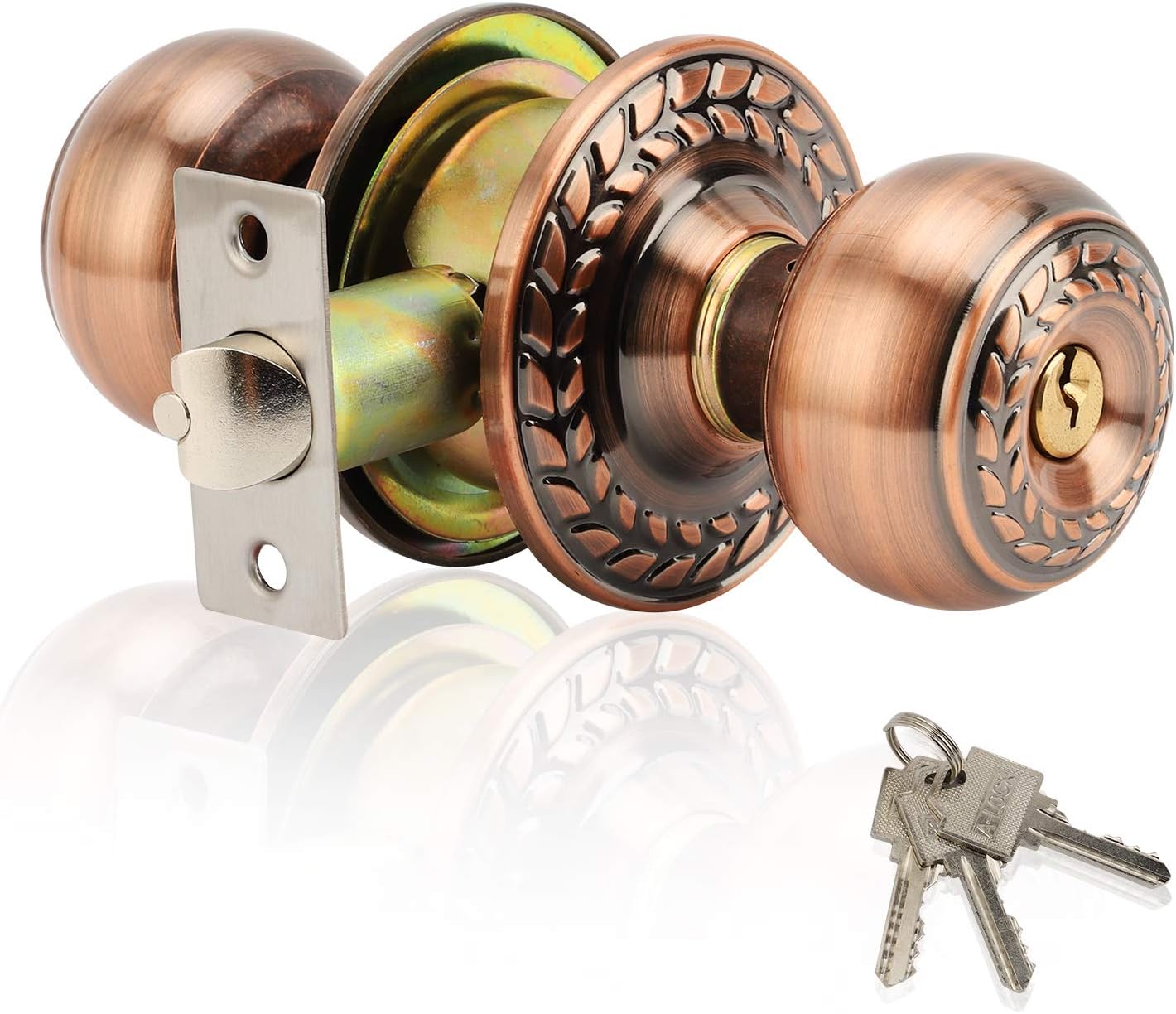 XIUDI Entry Door Knob with Lock and Key,Ball Stainless Steel Keyed Door Lock,for Privacy Bedroom/Bathroom,Polished Brass