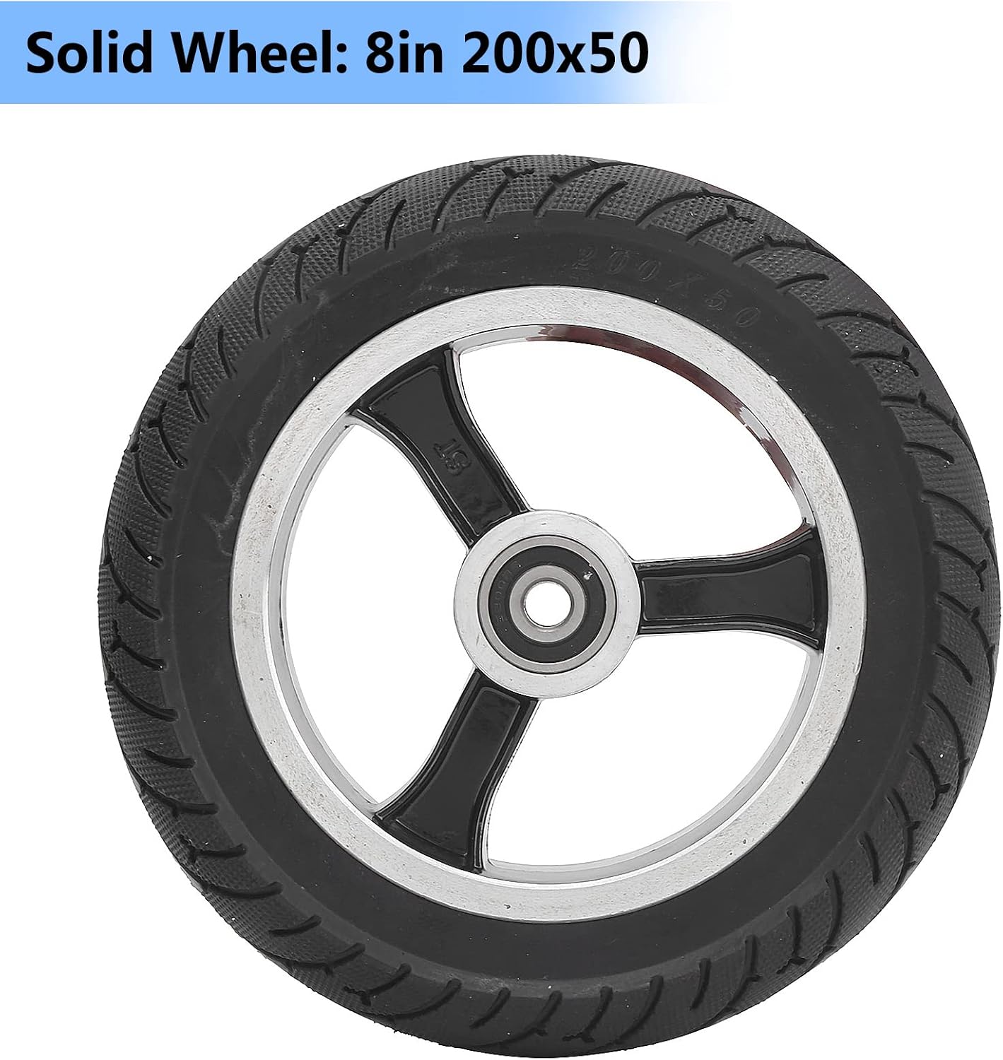 Deror Solid Tire,8in 200x50 Front Solid Wheel Non-Pneumatic Tire with Hub Replacement for Electric Scooter,Black White Pack of 2