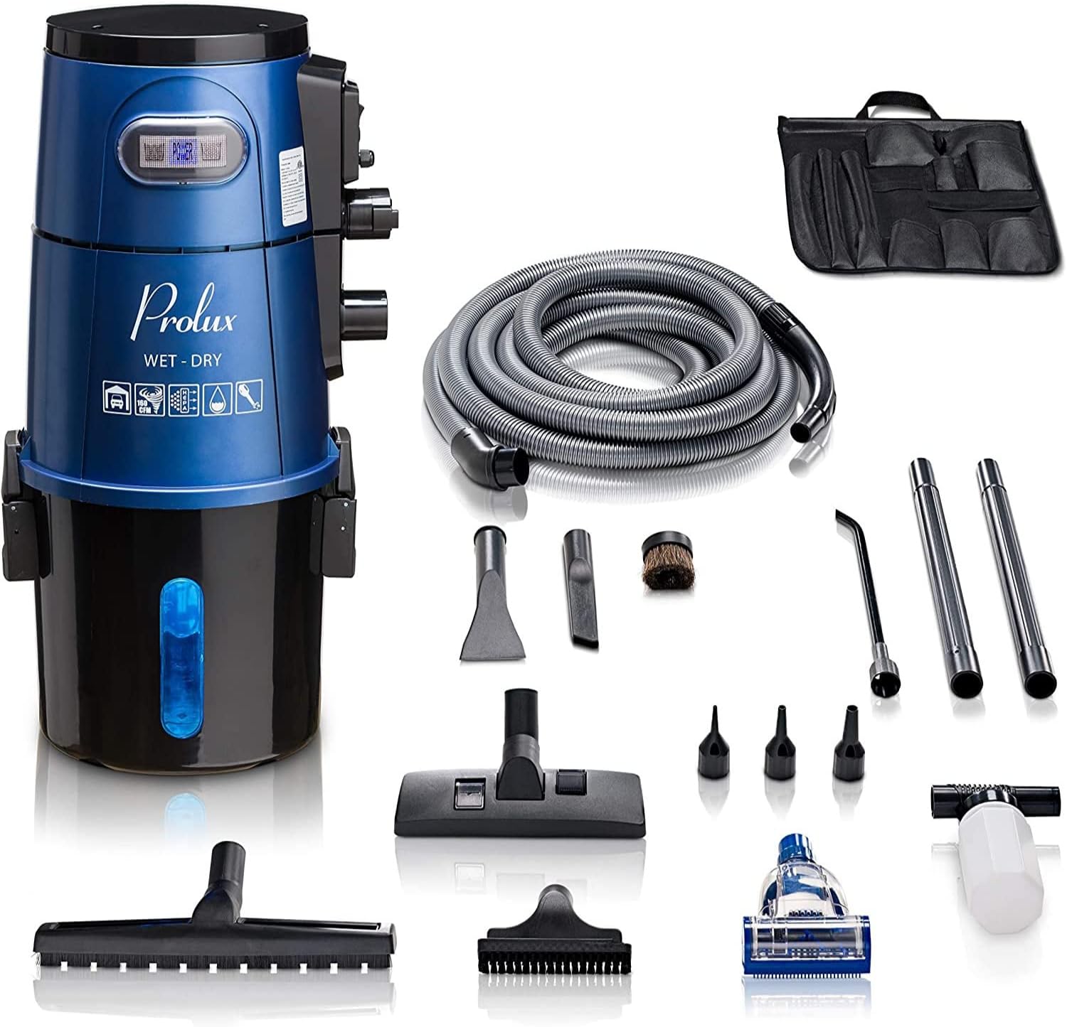 Prolux Professional Wet/Dry Garage Vacuum with Vehicle Detail Kit and 30 Foot Crushproof Hose - Wall Mountable