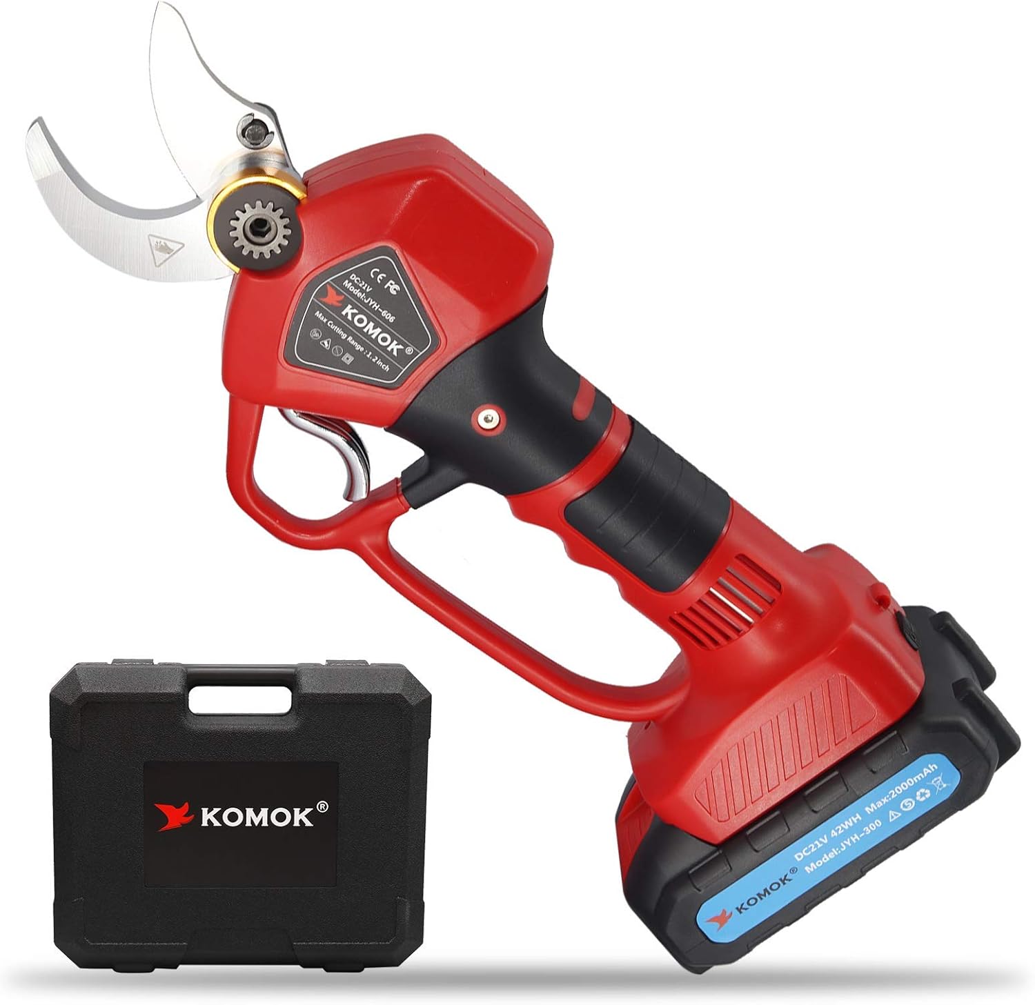 KOMOK Professional Cordless Electric Pruning Shears with LED Screen, 2PCS Backup Rechargeable 2Ah Lithium Battery Powered Tree Branch Pruner, 30mm (1.2Inch) Cutting Diameter, 6-8 Working Hours(Blue)