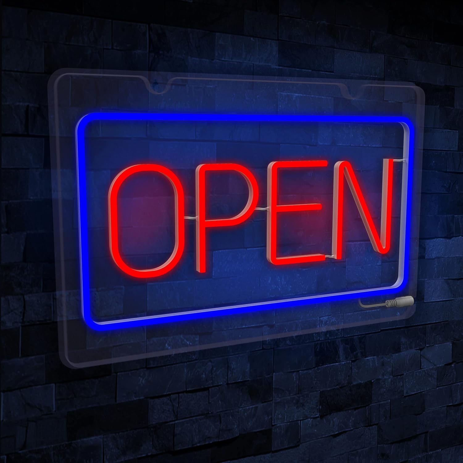 Neon Open Sign-11*16 Inch Open Signs for Business with Remote Control and Multiple Flashing Modes,Rectangle Open Sign Led for Restaurant, Coffee, Bar, Salon and Retail Shop-Blue & RED Pack of 2