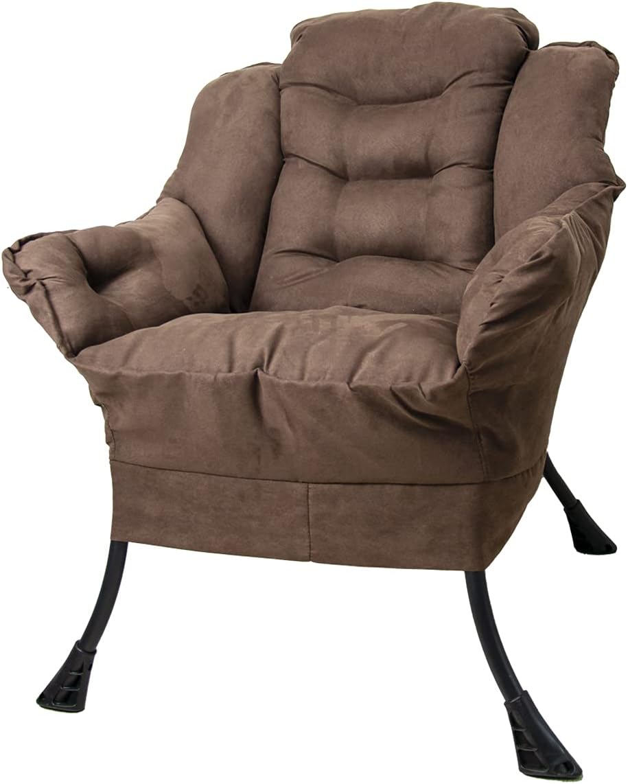 TOYSINTHEBOX Accent Sofa Chair Living Room Chair Single Steel Frame Lazy Chair Reclining Armchair with Thick Padded Back and Two Side Pockets, Brown