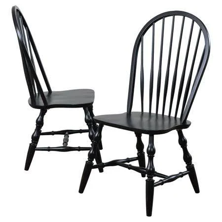 Sunset Trading Sunset Selections Windsor Spindleback Dining Chair in Antique Black - Set of 2