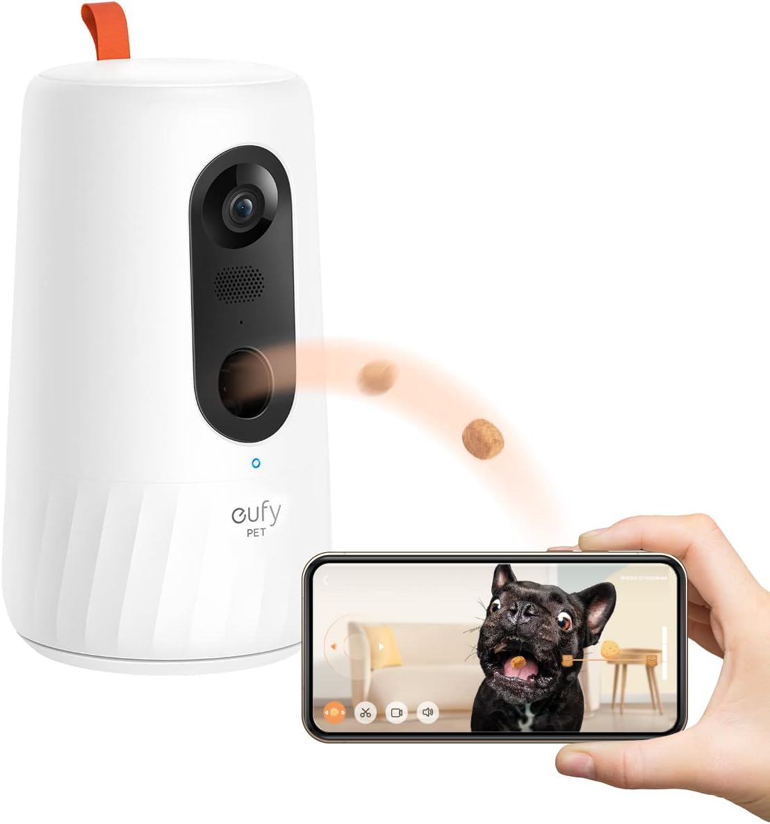 eufy Pet Dog Camera D605, 1080p Dog Camera with Phone App, Dog Treat Dispenser with 3-Distance Tossing, 270-Degree Rotatable Body, AI Motion Tracking, Night Vision, 2-Way Audio, 16GB Local Storage