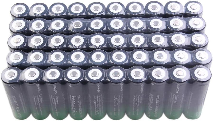 50 Pack Lithium Battery Rechargeable 5800mAh 20A 3.7V ICR Li-ion Batteries Button Top Rechargeable Battery for Camera LED Flashlights Headlight RC Cars, 18 x 65 mm, Green Pack of 2