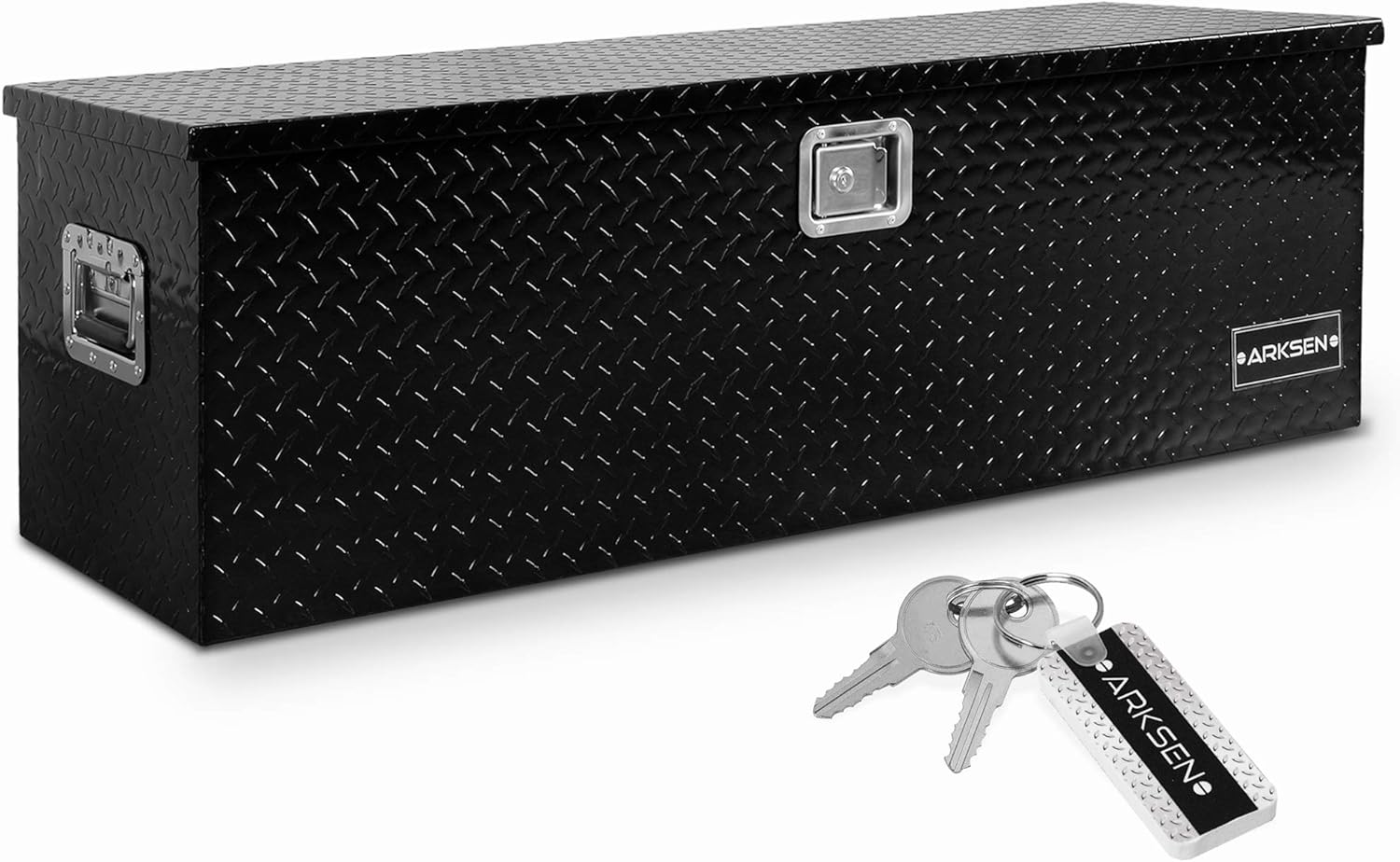 ARKSEN 49 Inch Heavy Duty Aluminum Diamond Plate Tool Box Chest Box Pick Up Truck Bed RV Trailer Toolbox Storage Organizer with Side Handle, Lock and Keys &ndash; Black