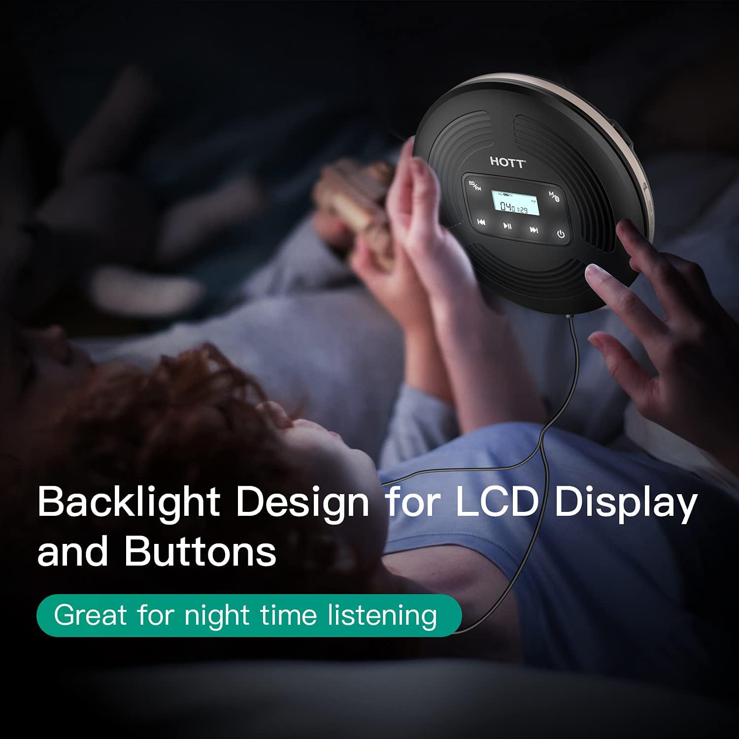 HOTT CD903TF Portable cd Player Rechargeable Touch Buttons for Home Travel and car with Stereo Headphones, Anti-Shock Protection-Black