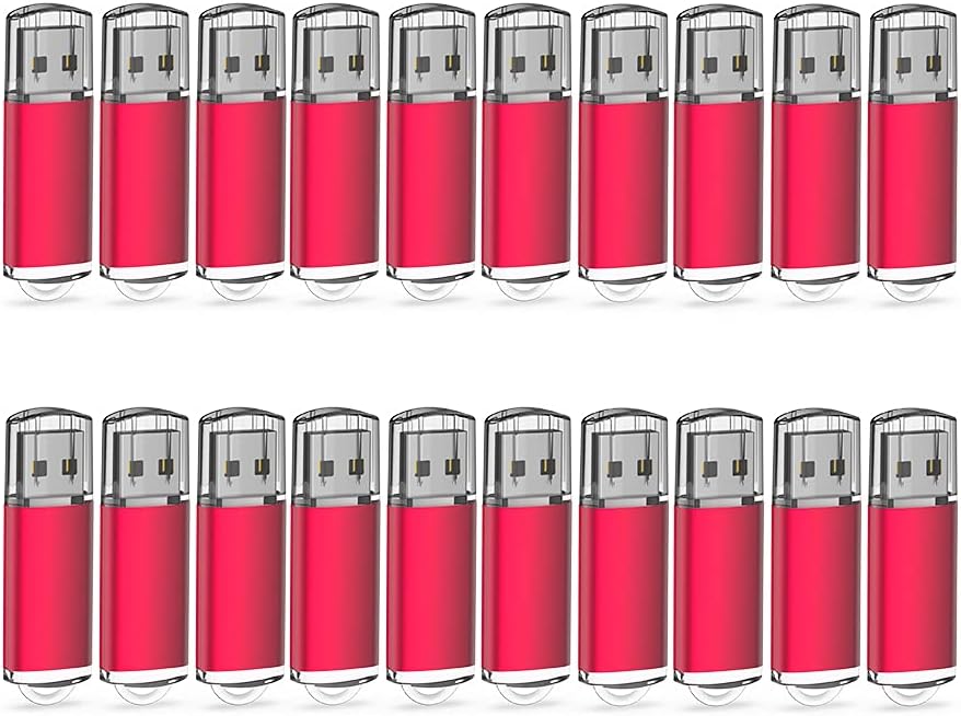 JUANWE 20 Pack 2GB USB Flash Drive USB 2.0 Thumb Drive Bulk Jump Drive Protective Cap and LED Indicative Design Memory Stick for Computer/Laptop/External Memory Storage Pen Drive- Red Pack of 2
