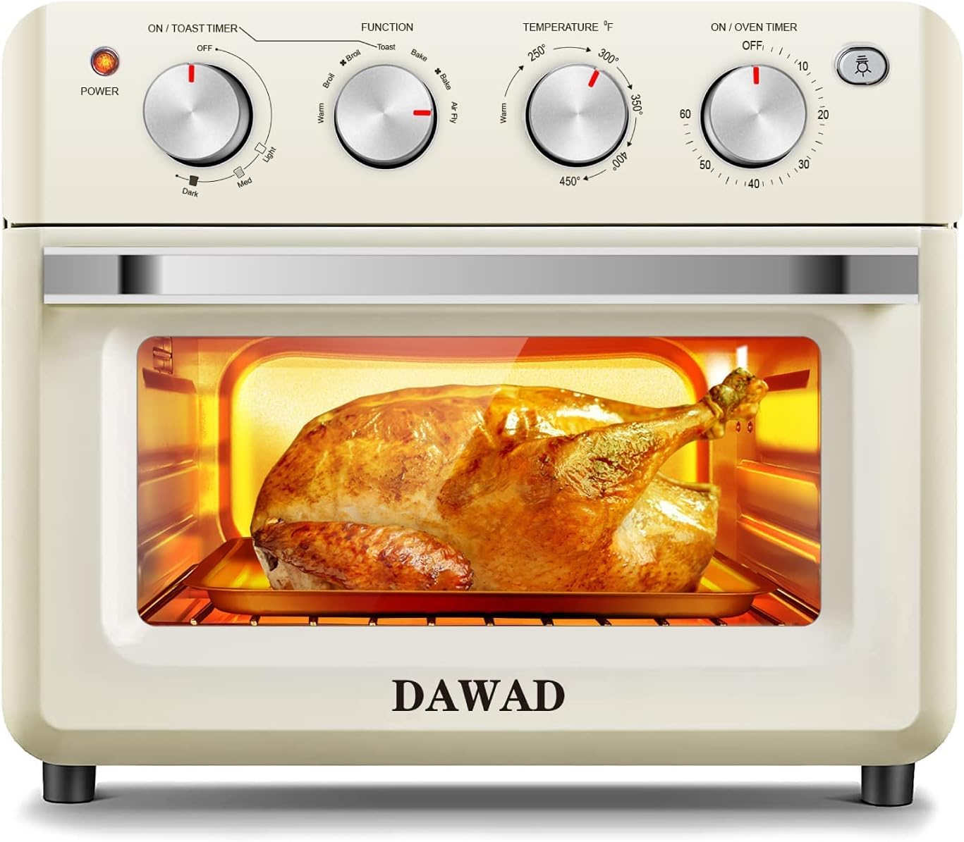 Dawad Convection Toaster Oven Countertop, Air Fryer Combo, Small Size, 1500W, Retro Cream White, Accessories&Recipes, 10 Inch Pizza, 7 lbs Chicken, ETL Certified…