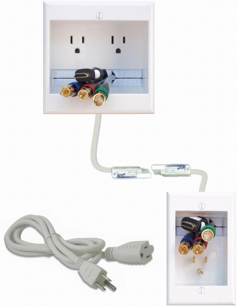 PowerBridge TWO-CK Dual Outlet Recessed In-Wall Cable Management System with PowerConnect for Wall-Mounted Flat Screen LED, LCD, and Plasma TV’s Pack of 2
