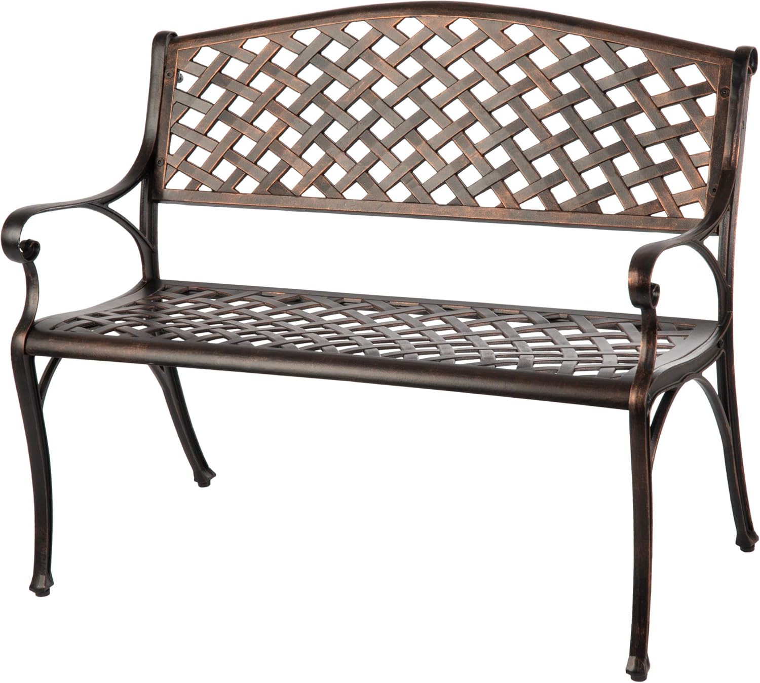 Patio Sense Cast Aluminum Patio Bench | Antique Bronze Finish | Heavy Duty Rust Free Metal Construction | Lightweight | Easy Assembly | For Front Porch, Backyard, Lawn, Garden, Pool, Deck