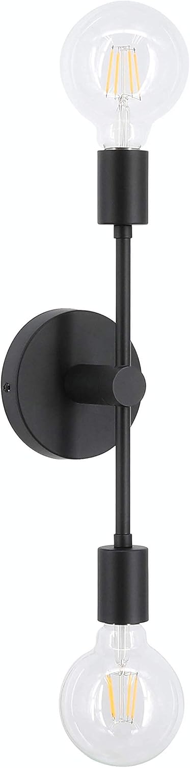 XiNBEi Lighting Wall Light Double Black Wall Sconce, 2 Light Vanity Light with LED Bulb for Bathroom Hallway Bedroom XB-W1234-2-MB-G30