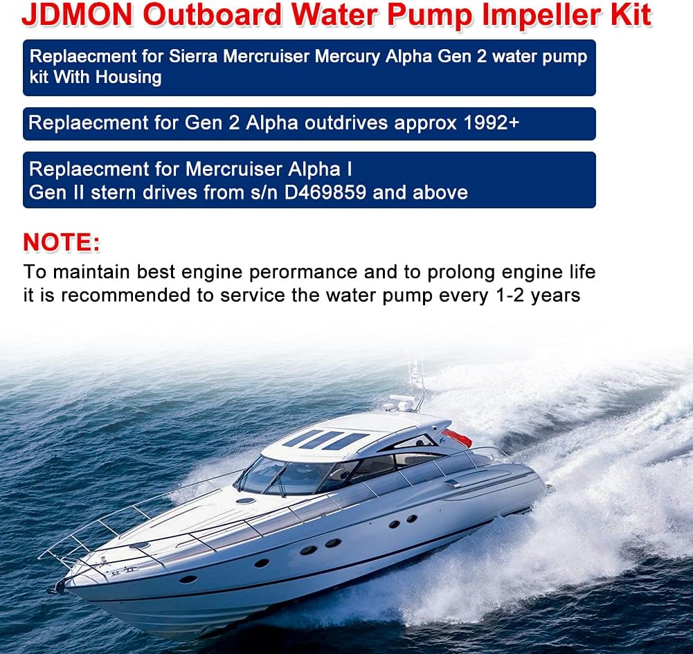 JDMON Compatible with Water Pump Impeller Kit Mercury Alpha I Gen II Drives and Vazer Drives Replaces 817275Q05 18-3147 Pack of 2